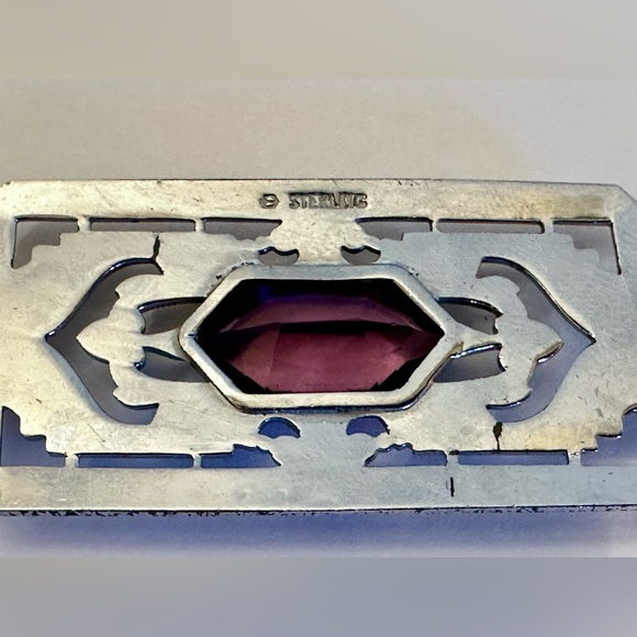 Vintage Art Deco Filigree Sterling Silver & Amethyst Pendant - Picture 13 of 16